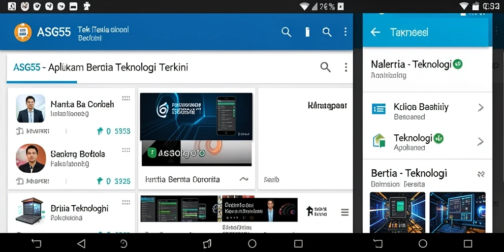 Antarmuka aplikasi ASG55 menampilkan berita teknologi terkini.