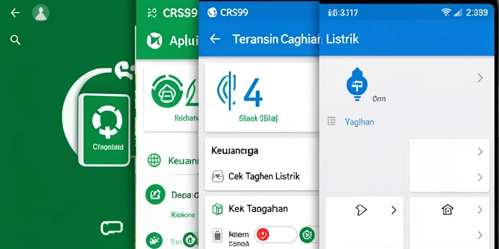Tampilan antarmuka CRS99 untuk cek tagihan listrik dengan menu sederhana.
