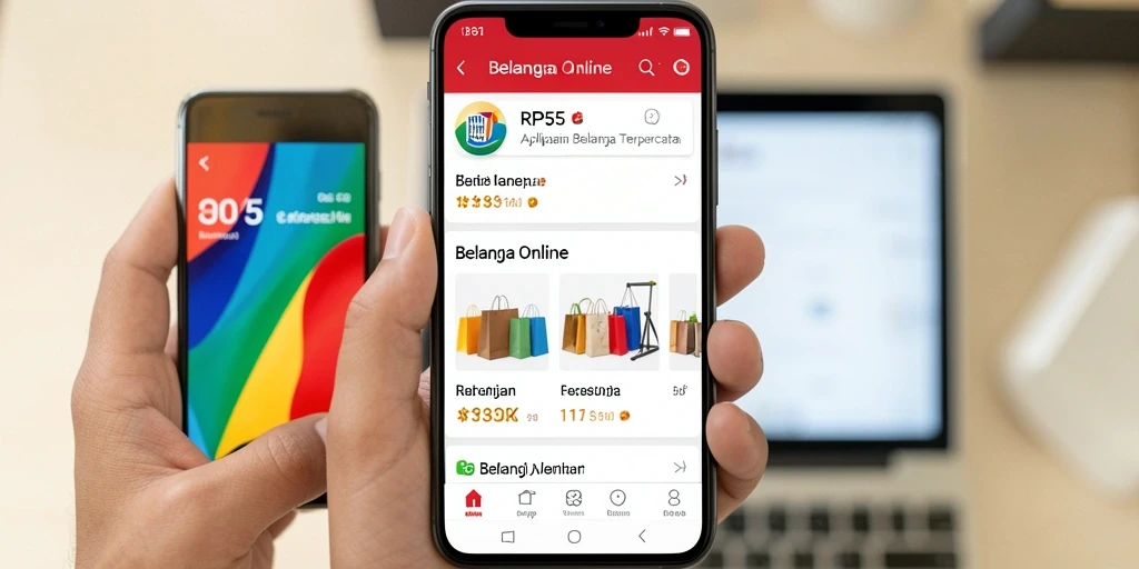Tampilan antarmuka aplikasi RP55 untuk Belanja Online yang modern dan user-friendly.