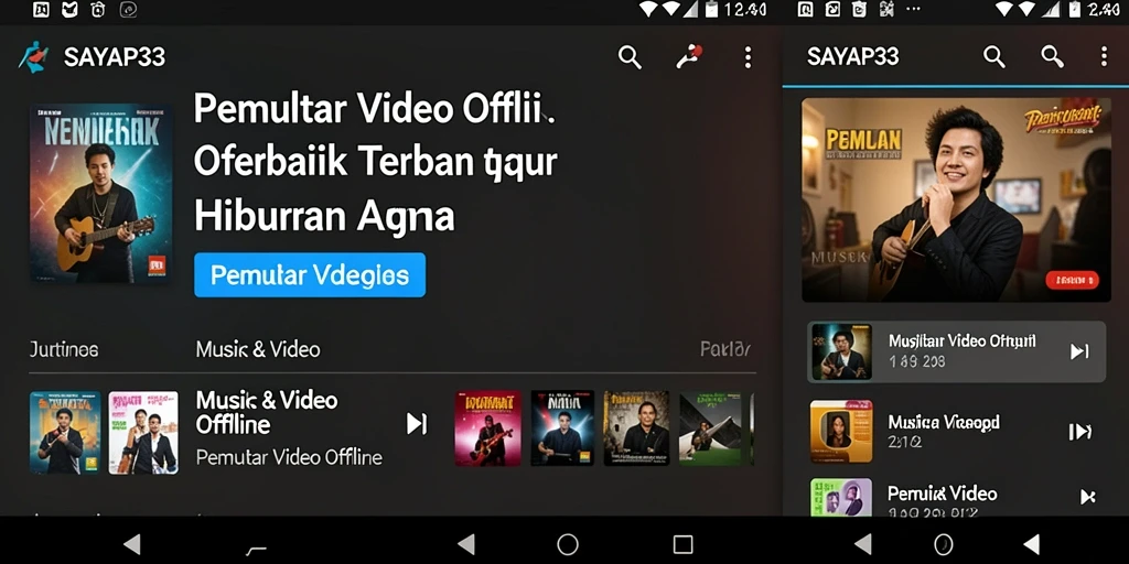 Tampilan antarmuka pengguna SAYAP33 dalam fungsi Pemutar Video Offline.