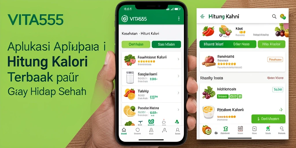 Tampilan antarmuka VITA555 yang memudahkan pengguna menghitung kalori.
